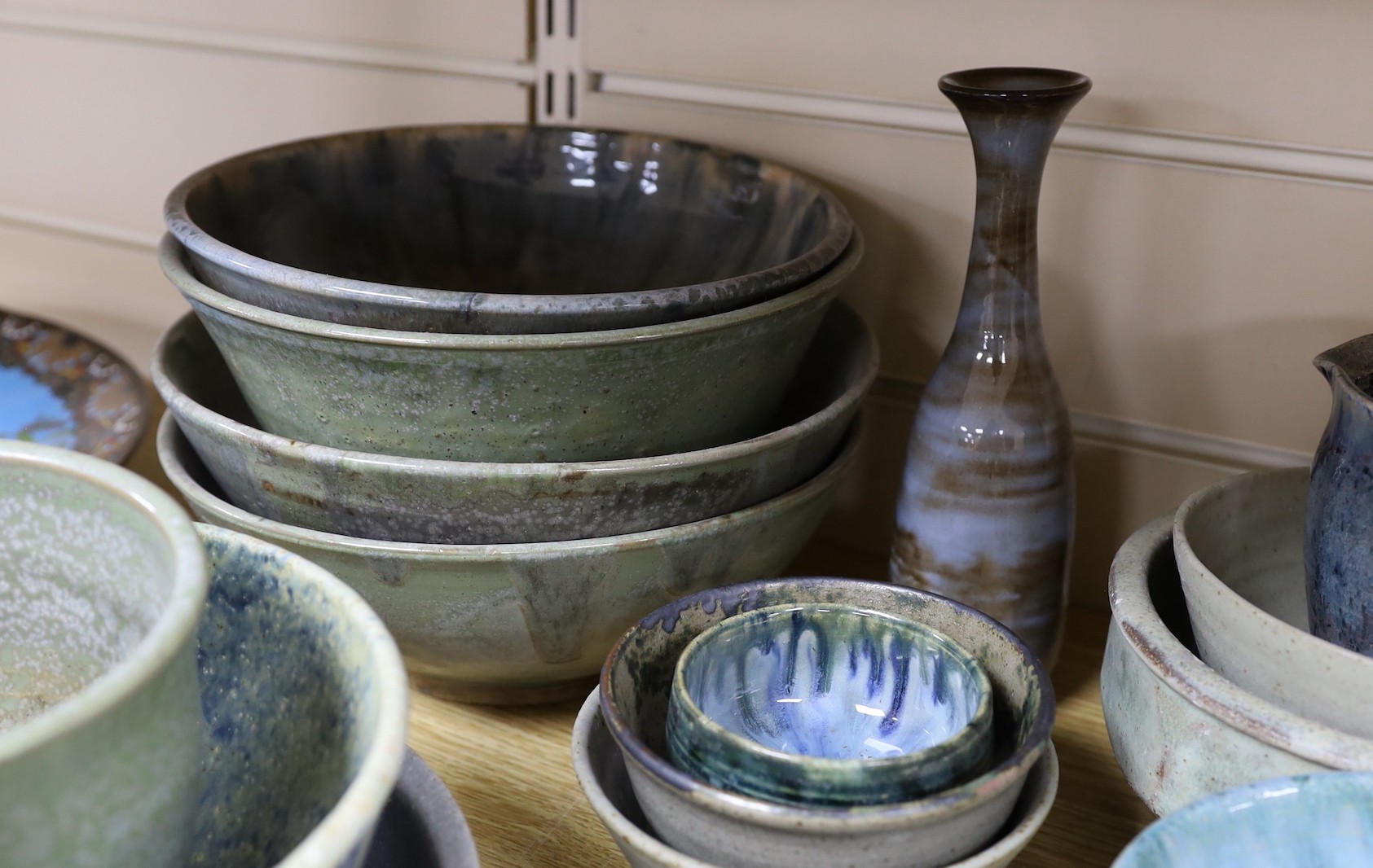 A collection of studio pottery bowls jugs and dishes
